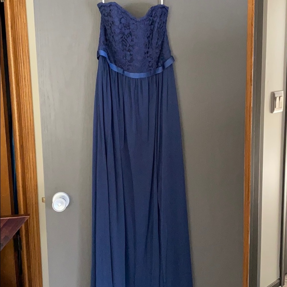 Navy David’s Bridal Floor length dress